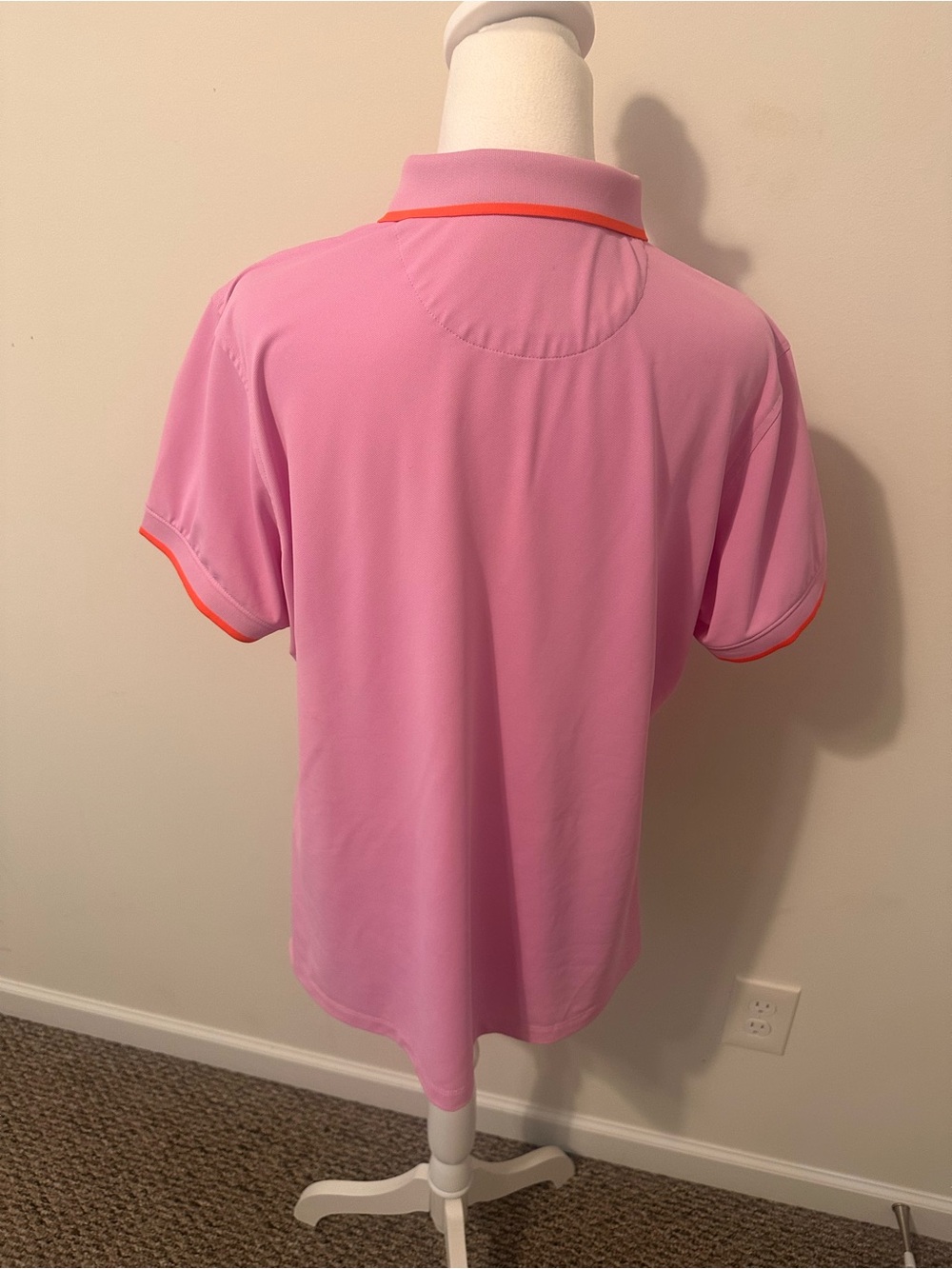 Peter Millar Women’s Pink Polo Golf Top with Orange Trim Size XL - Picture 3 of 5